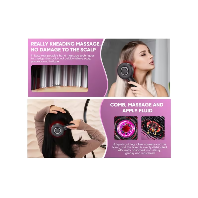 Neighbor Buy Rechargeable Scalp Massage Comb with 6mL Liquid Applicator, 630nm Red Light & 3 Massage Modes - Red