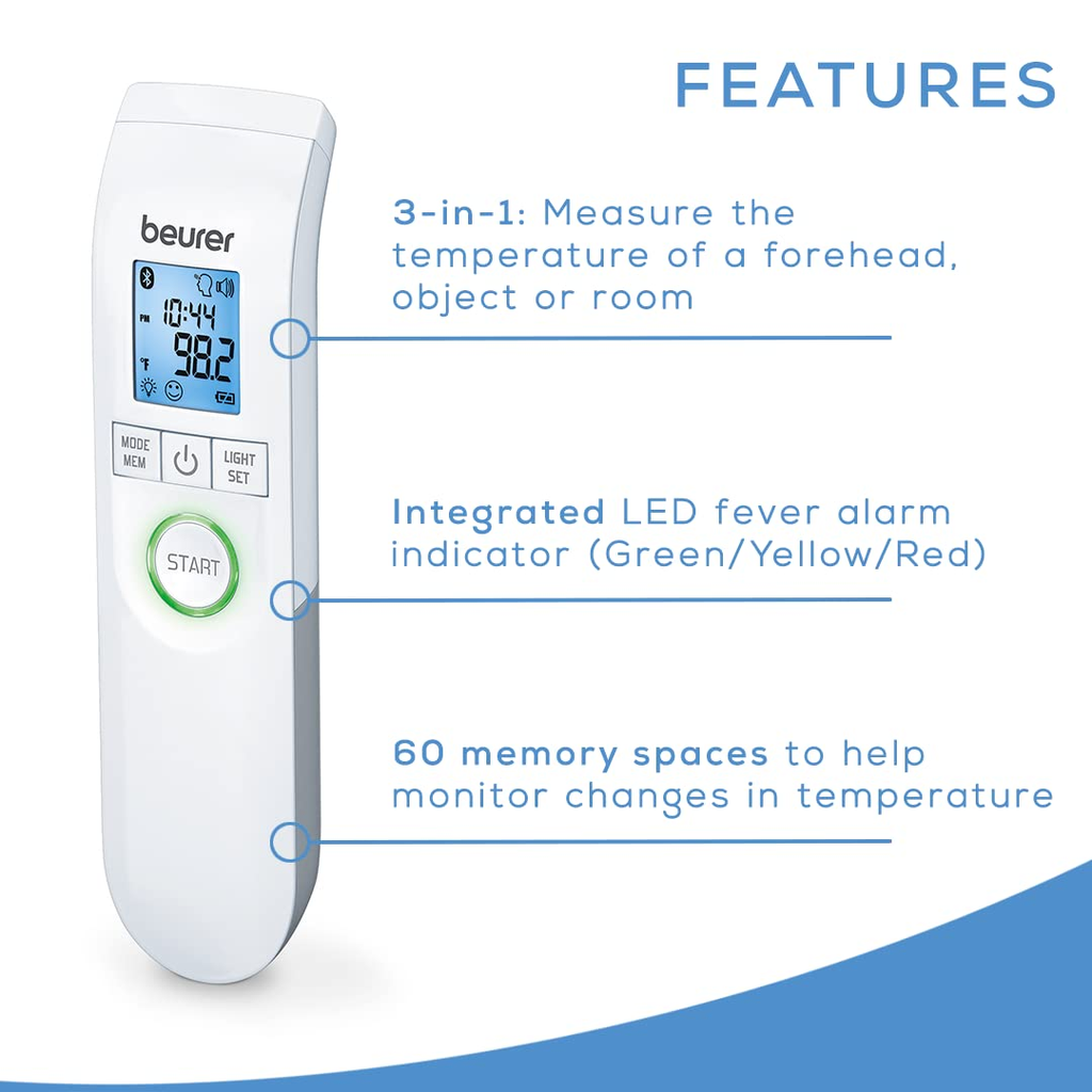 Neighbor Buy FT95 3-in-1 Contactless Infrared Thermometer, Forehead, Room & Surface Temperature Measurement, Bluetooth App Sync, 60 Memories, Large Backlit Display