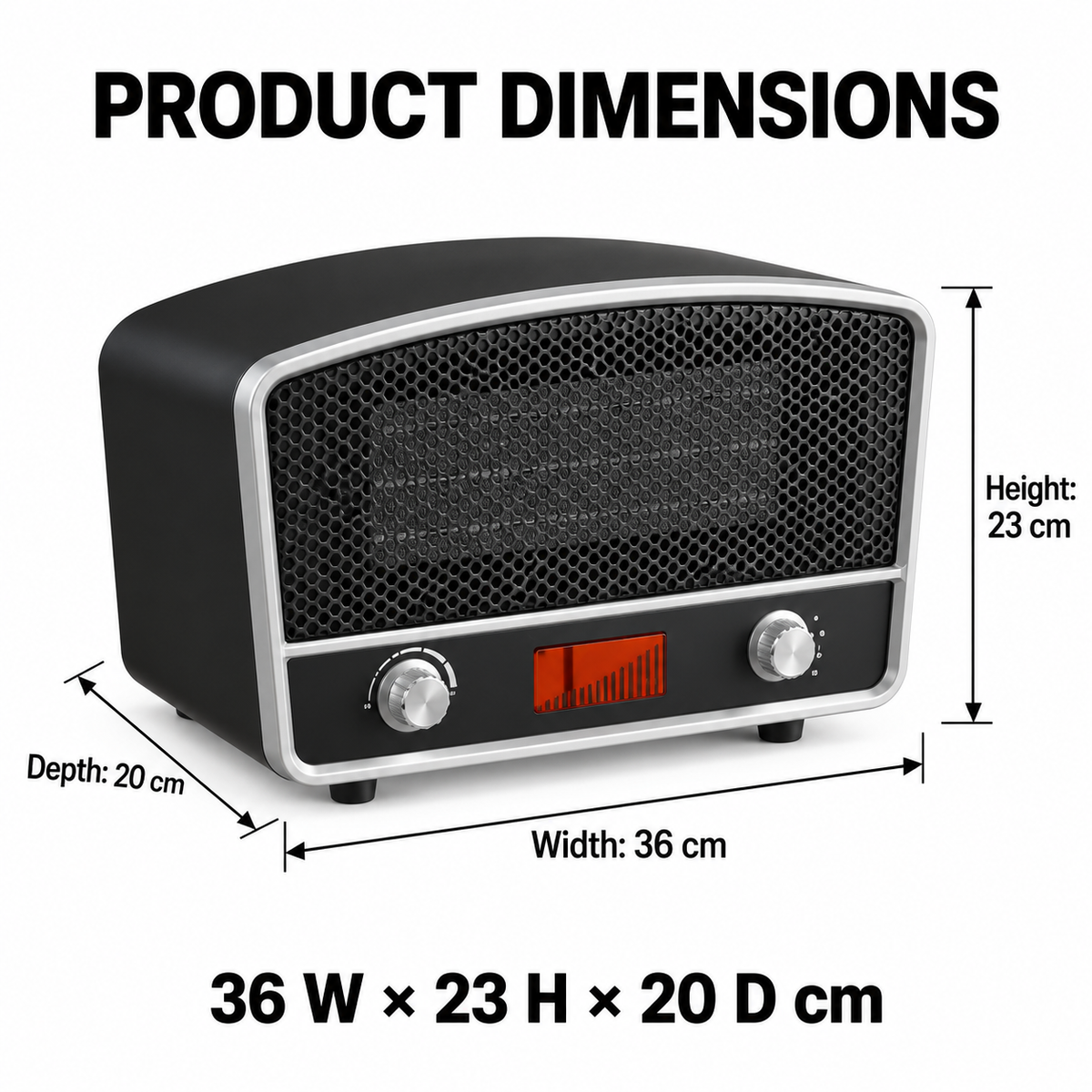 Modern Homes Retro Radio-Style Ceramic Space Heater, 1500W with Adjustable Thermostat – Black