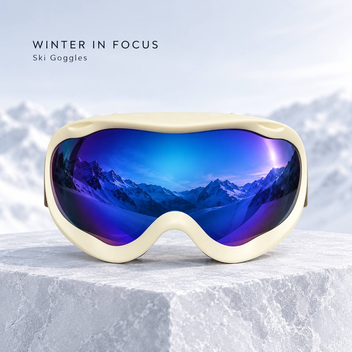 White Frame Ski & Snowboard Goggles – Dual Lens, Adjustable Strap, Over-Glasses Fit