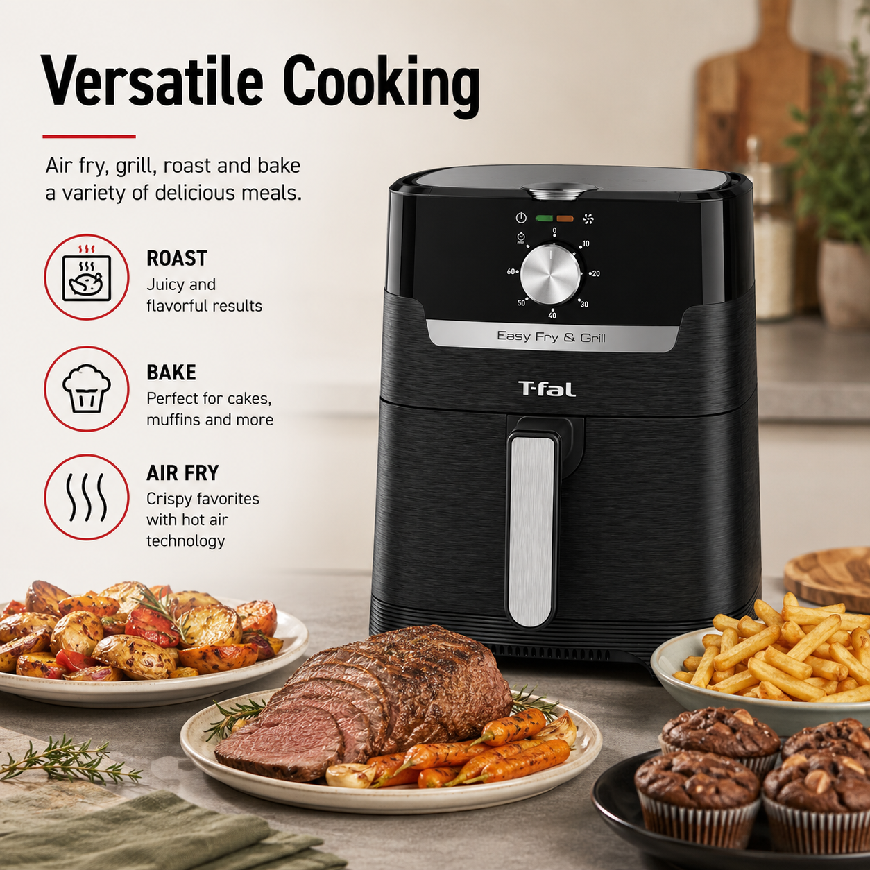 T-Fal Easy Fry & Grill Precision 2-in-1 Air Fryer, 4.4QT Capacity, Adjustable Temperature Control, 60-Minute Timer, Grill Plate Included, Black