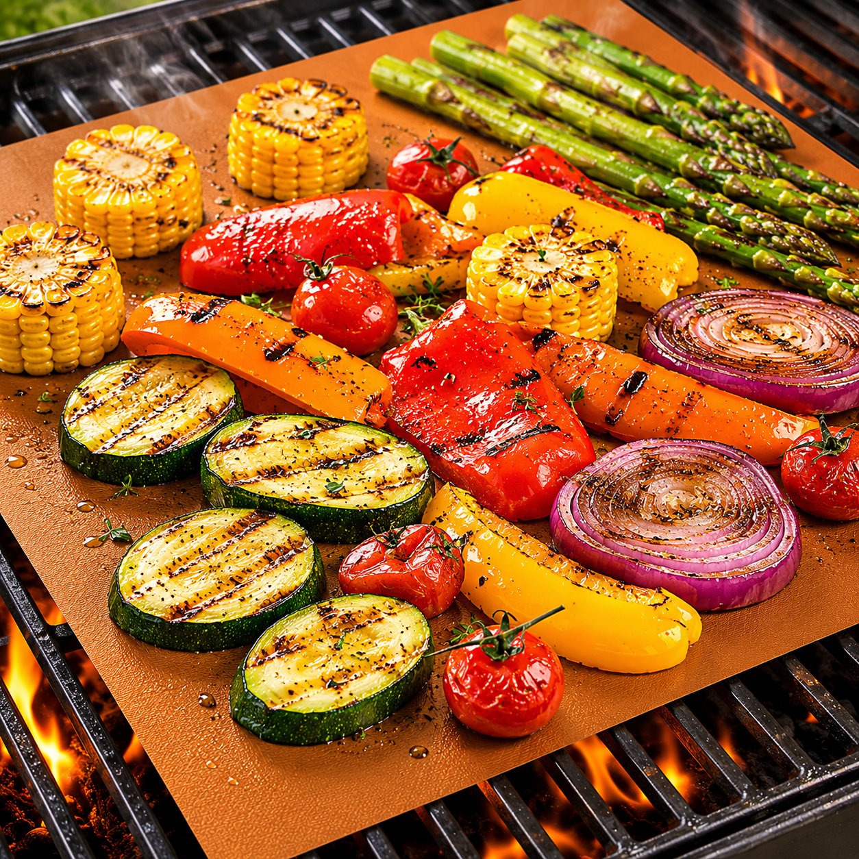 2PCS 15.75×13in Reusable Non-Stick Grill Mats, Heat Resistant BBQ & Baking Cooking Sheets, Easy Clean Copper Grill Mat