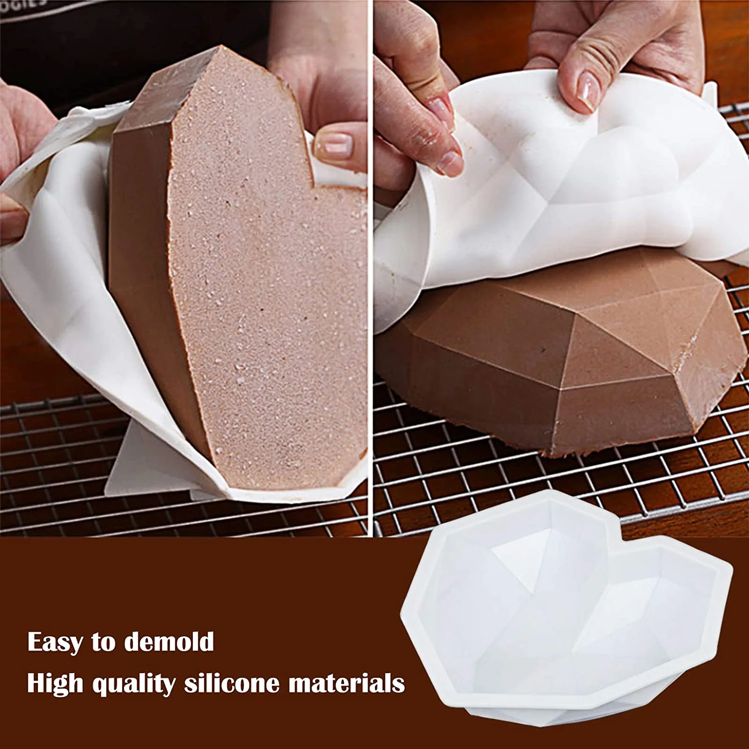 Diamond Heart Silicone Cake Mold Heart Baking Mold Nonstick Muffin Pan