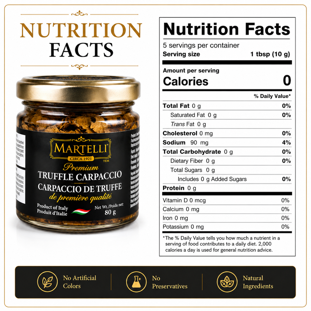 Martelli Premium Truffle Carpaccio 80g, Black Truffle Slices in Water, Ready to Use, Best Before Mar 30, 2030