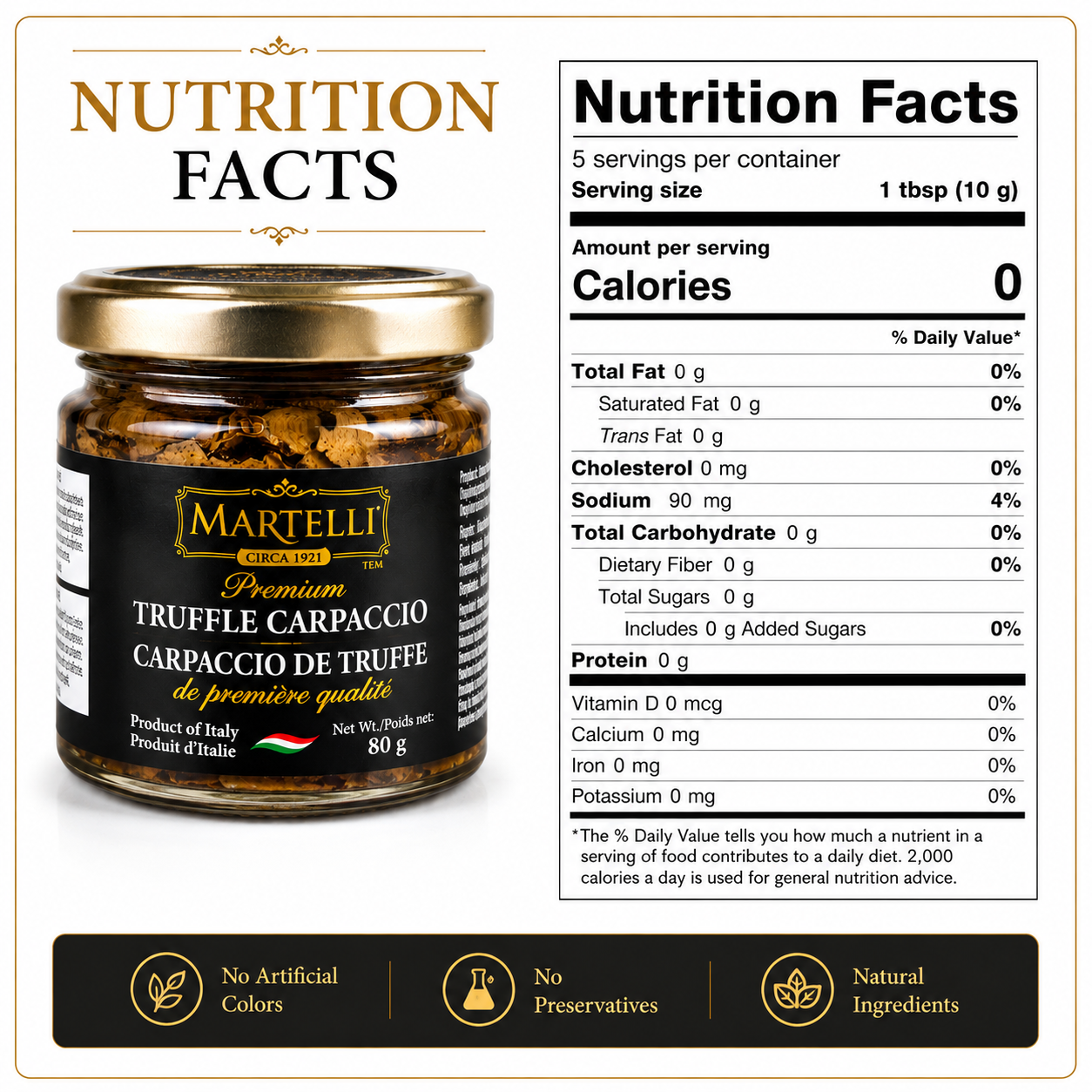 Martelli Premium Truffle Carpaccio 80g, Black Truffle Slices in Water, Ready to Use, Best Before Mar 30, 2030