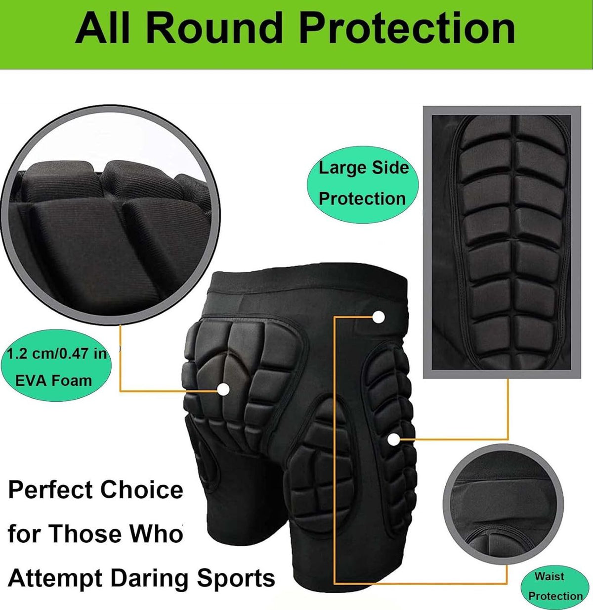 Adult 3D Padded Protective Shorts for Skiing, Snowboarding & Skating