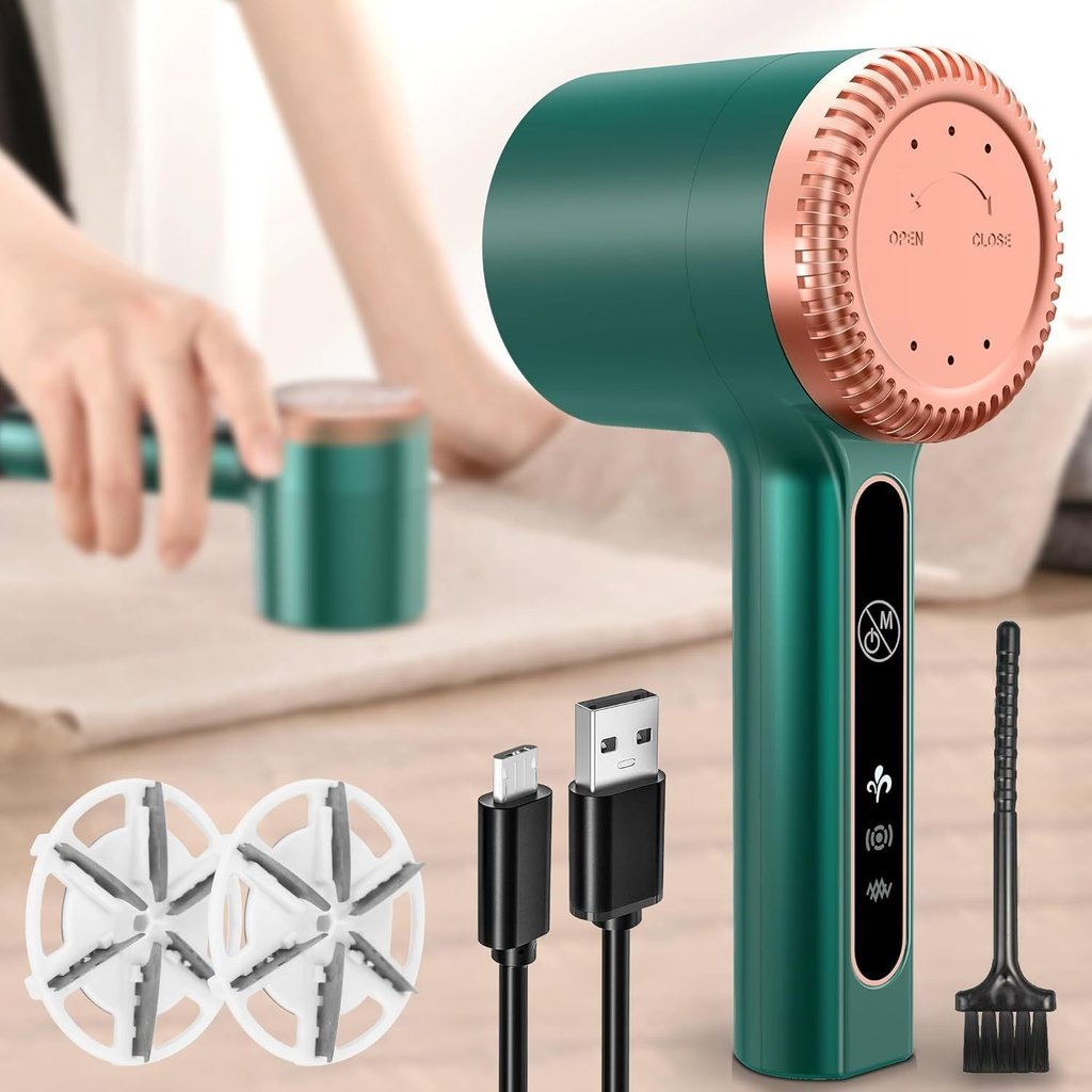 Rechargeable Fabric Shaver – Electric Lint Remover with 6-Blade System, 3 Speeds, Large Lint Collector