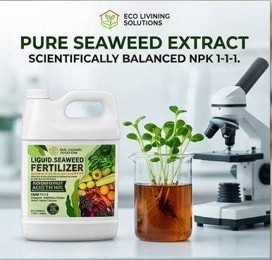 Eco Garden Solutions Liquid Seaweed Fertilizer NPK 1-1-1, 100% Organic Kelp Extract Plant Food & Soil Enhancer for Indoor Houseplants, Outdoor Gardens, Lawns & Hydroponics, 1 Liter (1 Quart)