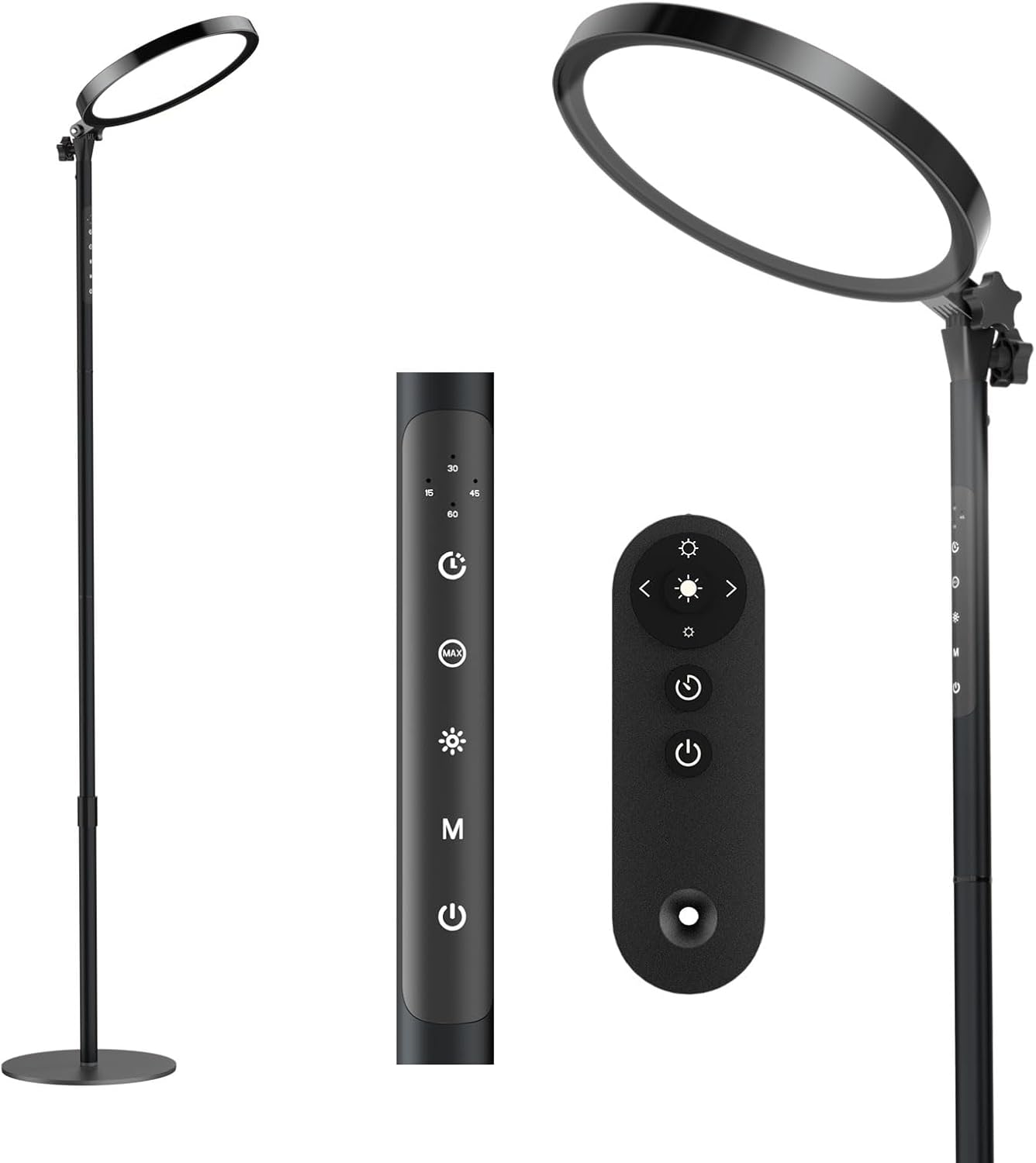 12000 Lux UV-Free Full Spectrum Floor Lamp with Remote, Touch Control, Adjustable Height, Timer, 4 Color Temperatures & 5 Brightness Levels