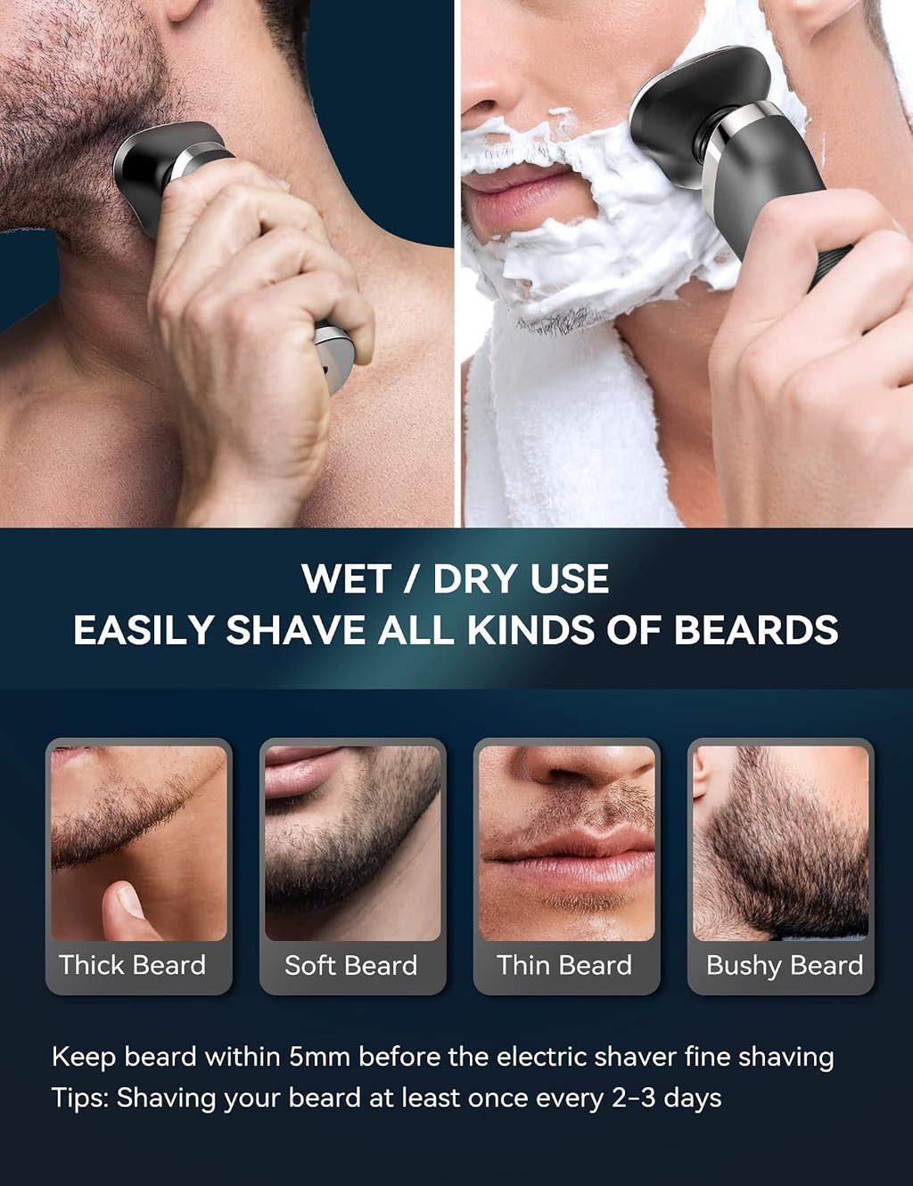 KENSEN Men's Rechargeable Rotary Electric Shaver – Wet & Dry, IPX6 Water-Resistant, LED Display