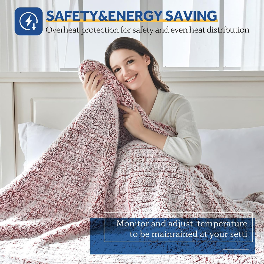 Sealy Sherpa Electric Heated Blanket with 10 Heat Settings & Auto Shut-Off – Twin & Full