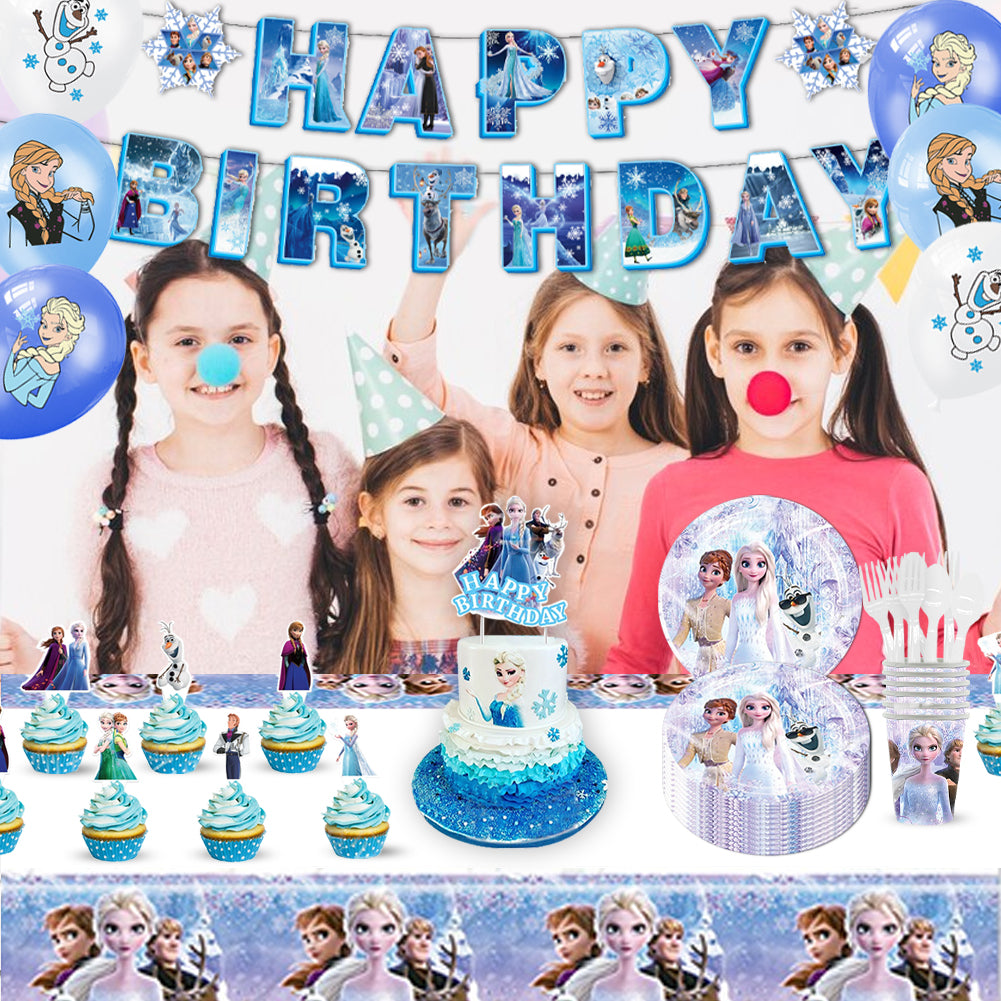 Winter Snow Princess Birthday Party Decorations Set – Kids Party Supplies with Backdrop, Banner, Balloons, Tableware & Cake Toppers (Blue Ice Theme)