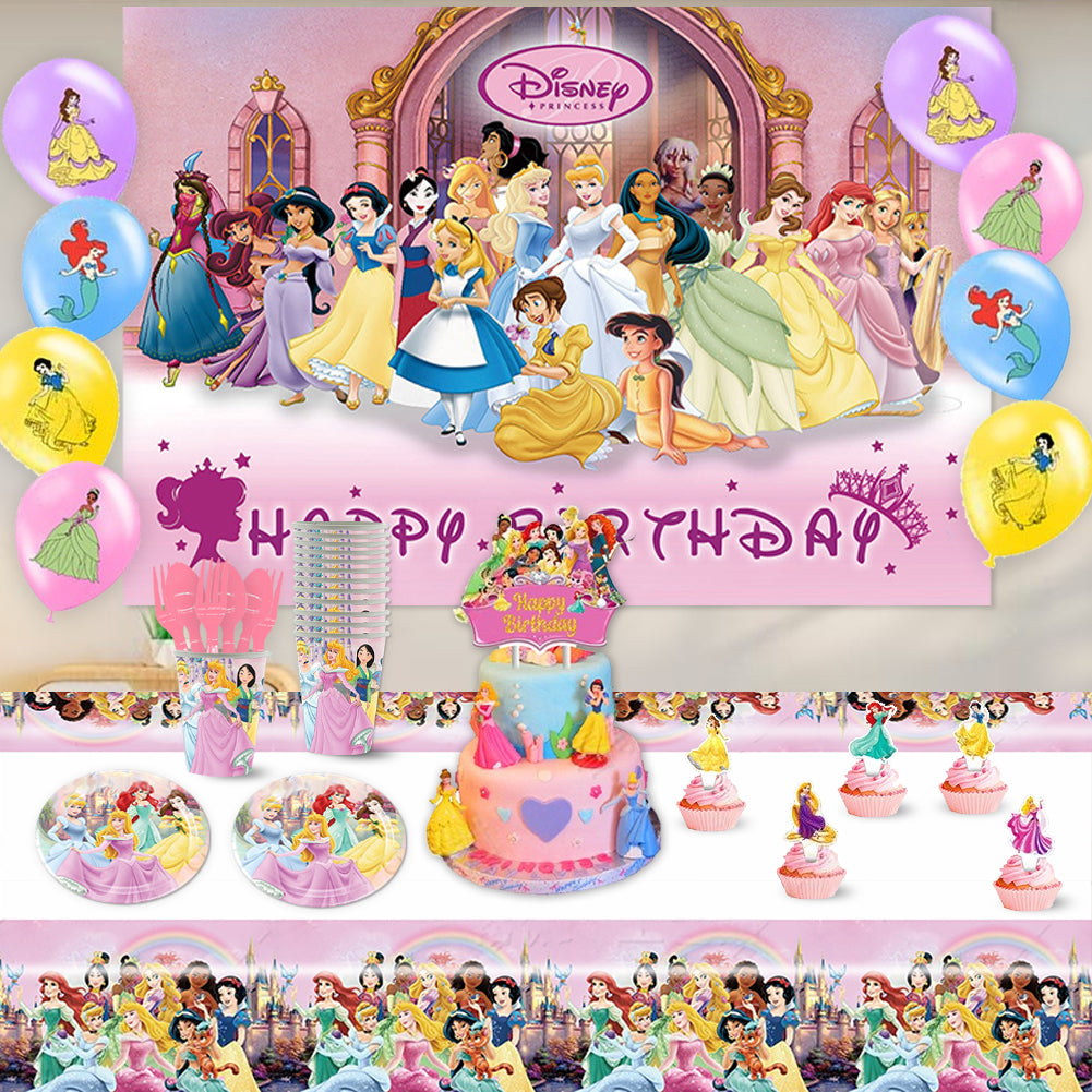 Pink Fairy Tale Princess Birthday Party Decorations Set – Kids Party Supplies with Backdrop, Banner, Balloons, Tableware & Cake Toppers