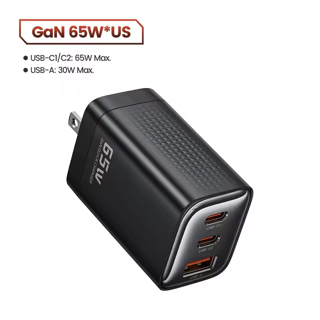 TOOCKI 65W GaN Fast Charger – 3 Port USB-C Wall Charger with 2 USB-C & 1 USB-A, PD/QC Fast Charging Power Adapter for MacBook, iPhone, iPad, Samsung, Switch & More
