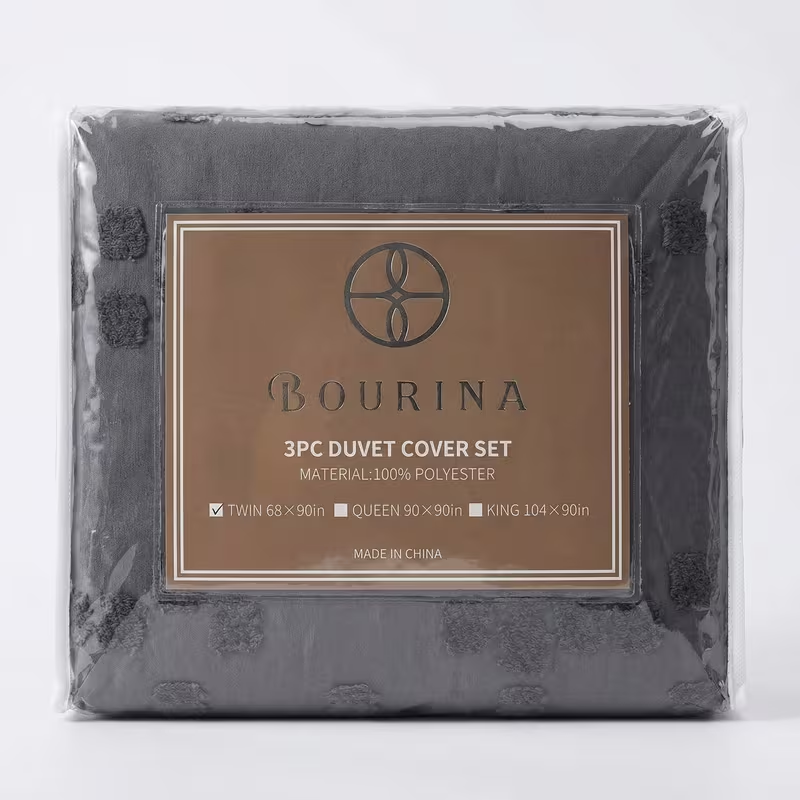 Bourina 3 Piece Duvet Cover Set Soft Microfiber Bedding Set with 2 Pillow Shams, Navy Blue  Dark Gray  White, Twin Size