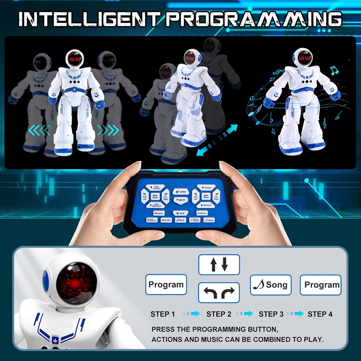 Smart Gesture Control Robot Toy for Kids – Programmable RC Dancing Robot with Music & LED Lights