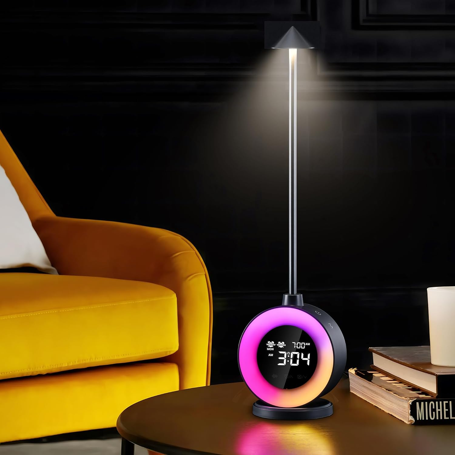 RGB LED Desk Lamp with Digital Clock, Ambient Night Light & Adjustable Brightness Touch Control Lamp
