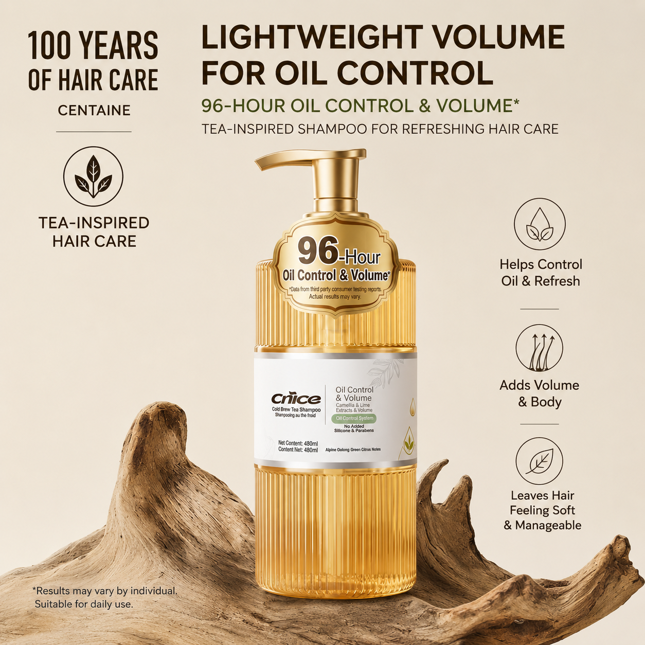 Tea Infused Shampoo for Daily Hair Care, Lightweight Formula for Soft and Refreshed Hair, 480ml