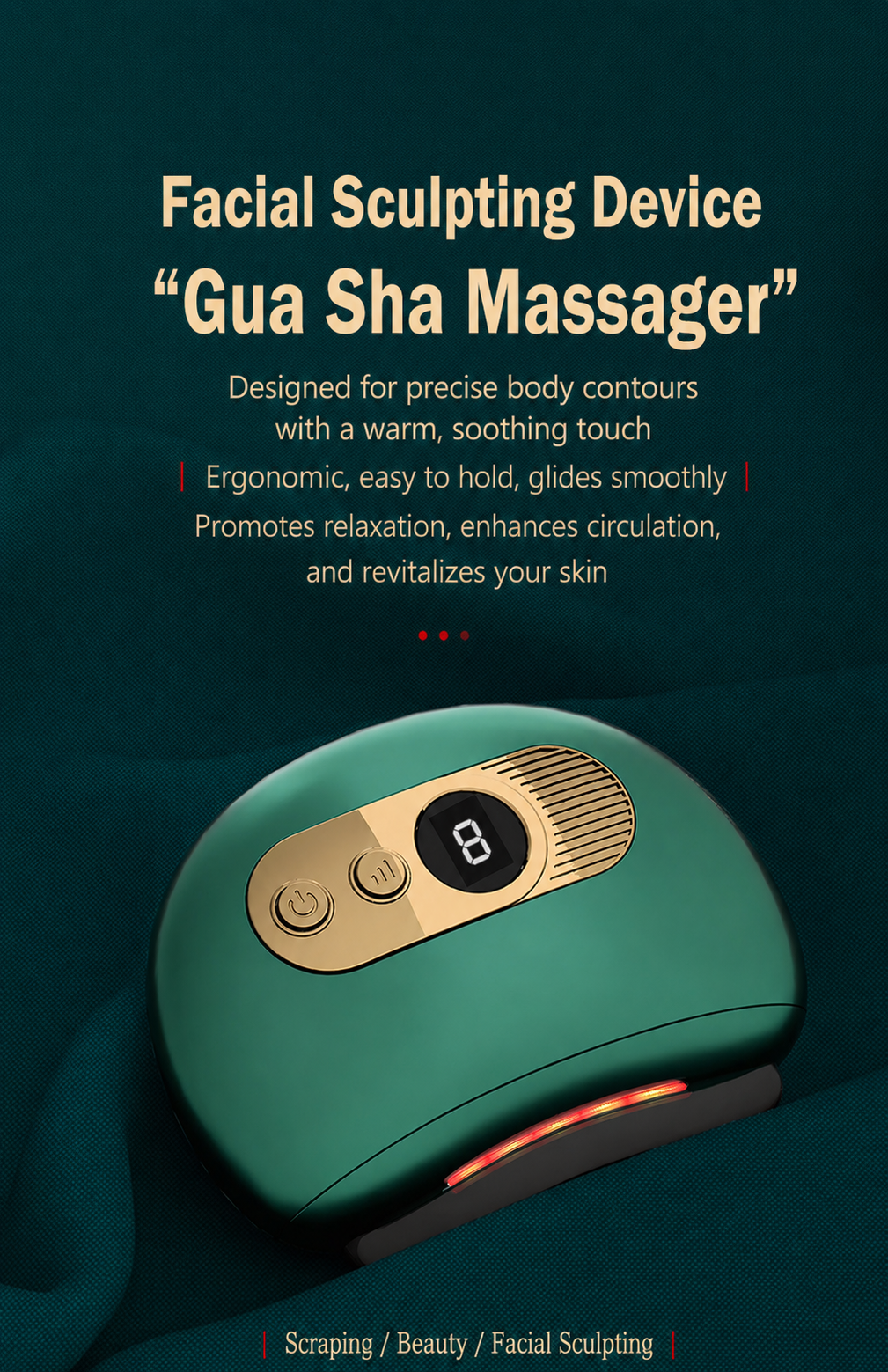 Rechargeable Heated Gua Sha Massage Device – 9-Level Heat & Vibration Therapy for Full Body Relaxation