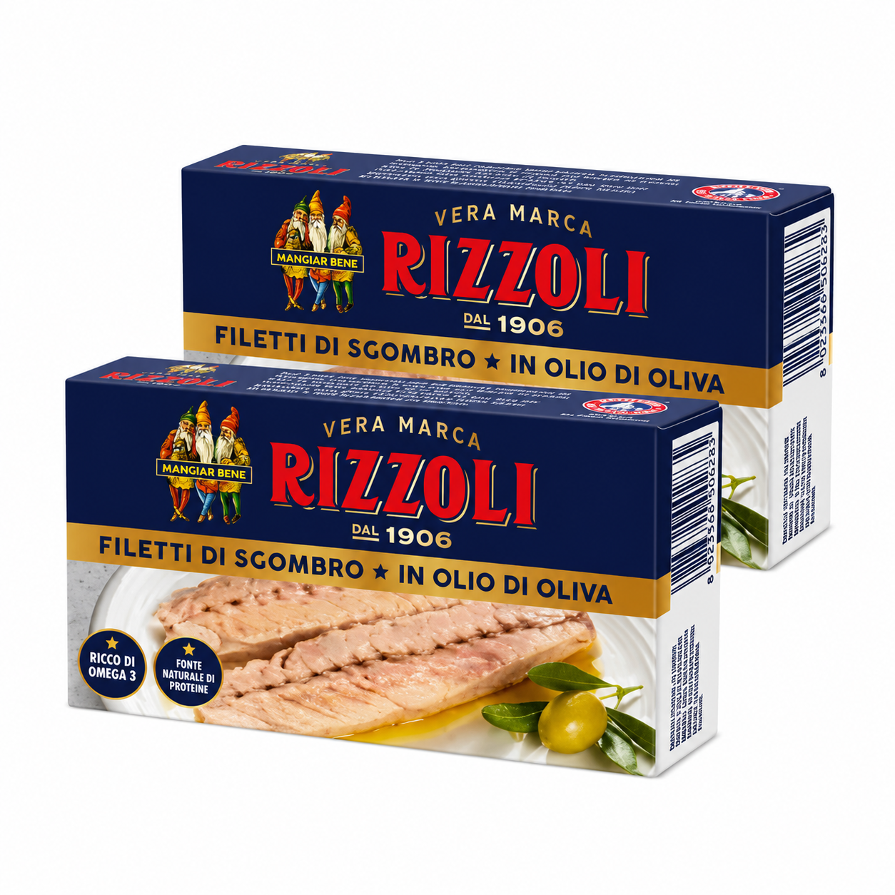 Rizzoli Mackerel Fillets in Olive Oil, 2-Pack Imported Italian Mackerel Fillets, Ready to Eat Canned Seafood