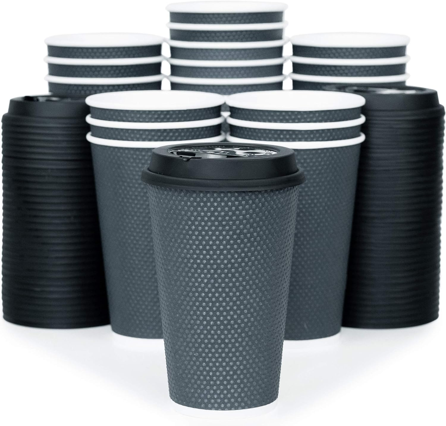Disposable Coffee Cups with Lids 16 oz, 60 Pack Insulated Ripple Paper Hot Cups, Leak-Proof To Go Coffee Cups for Hot & Cold Drinks, Travel Takeaway Cups, No Sleeves Needed
