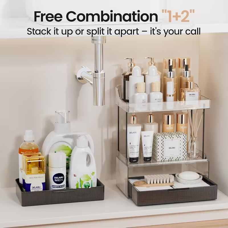 2-Tier Makeup Organizer with Drawers – Large Capacity Bathroom Counter Organizer, Skincare & Cosmetic Storage Display Stand