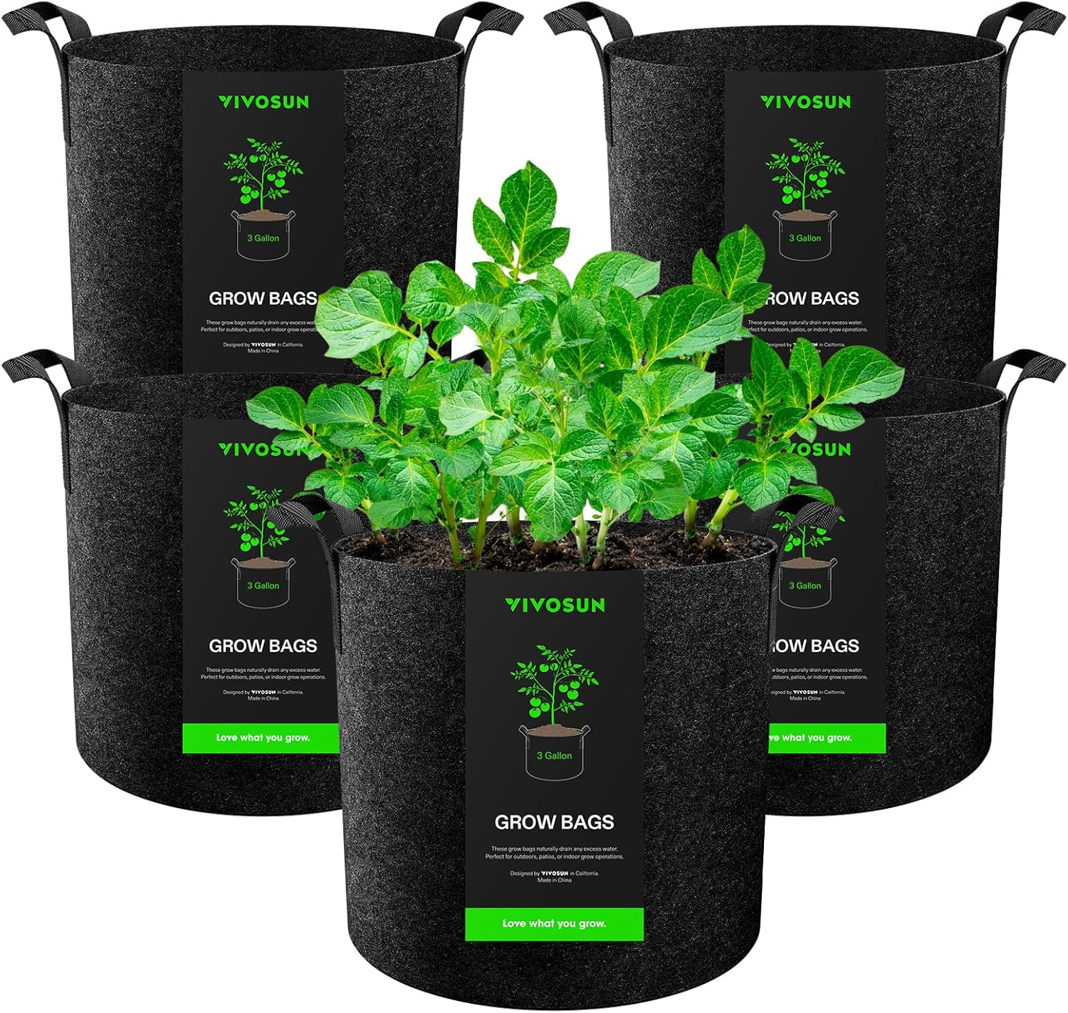 Fabric Grow Bags with Handles, Thickened Breathable Plant Pots, Nonwoven Garden Planters for Vegetables, Flowers, Indoor & Outdoor Gardening