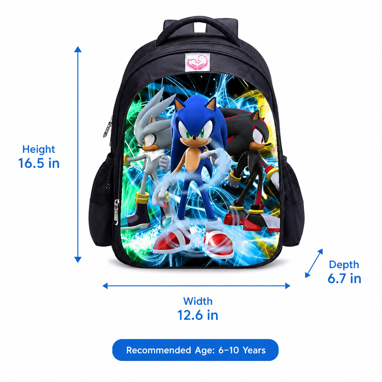 Kids School Backpack, Cartoon Character Print Bookbag with Front Zip Pocket and Dual Side Mesh Pockets, 16.5 x 12.6 x 6.7 in, Style C