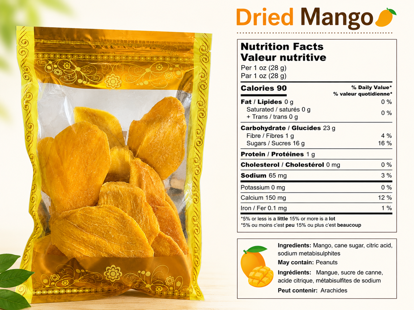 1 lb Dried Mango Slices – Sweet & Chewy Fruit Snack | Resealable Stand-Up Pouch