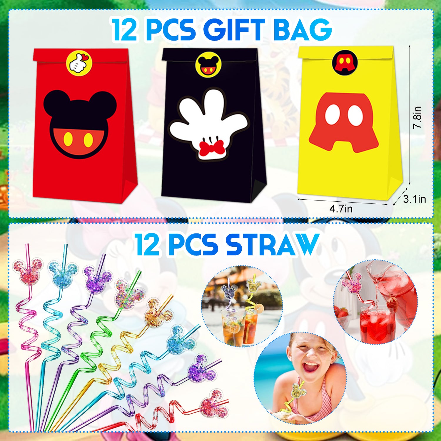 Cartoon Mouse Theme Party Decorations Set – Kids Birthday Supplies with Stickers, Slap Bracelets, Gift Bags & Colorful Accessories