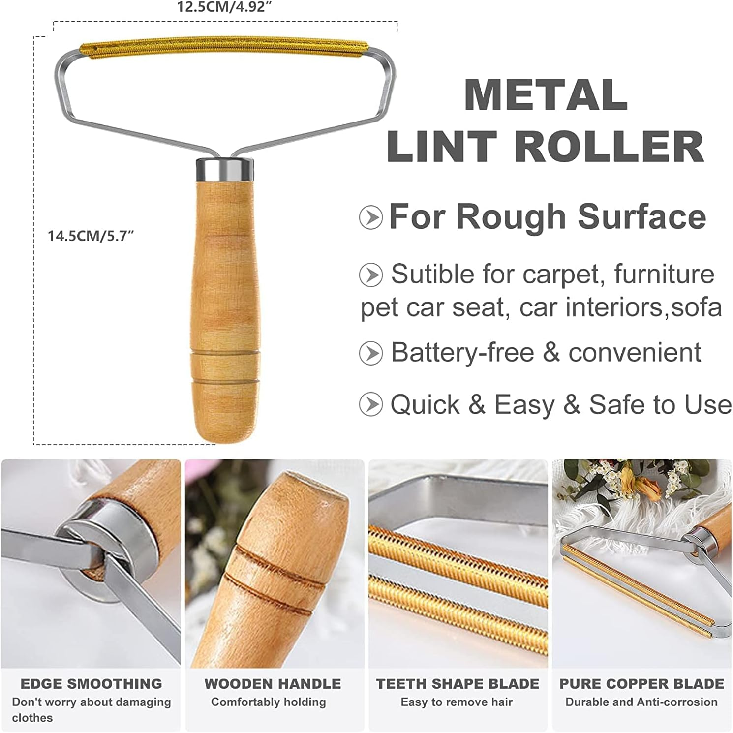 2-Pack Reusable Metal Lint Remover with Wooden Handle | Fabric Fuzz & Hair Cleaner for Clothes, Carpets and Furniture