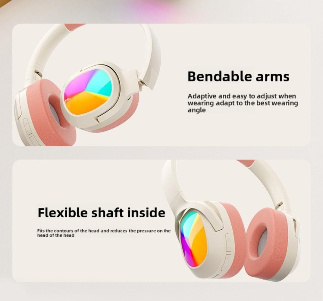 Bluetooth 5.3 Over-Ear Headphones with RGB Lighting – Cream