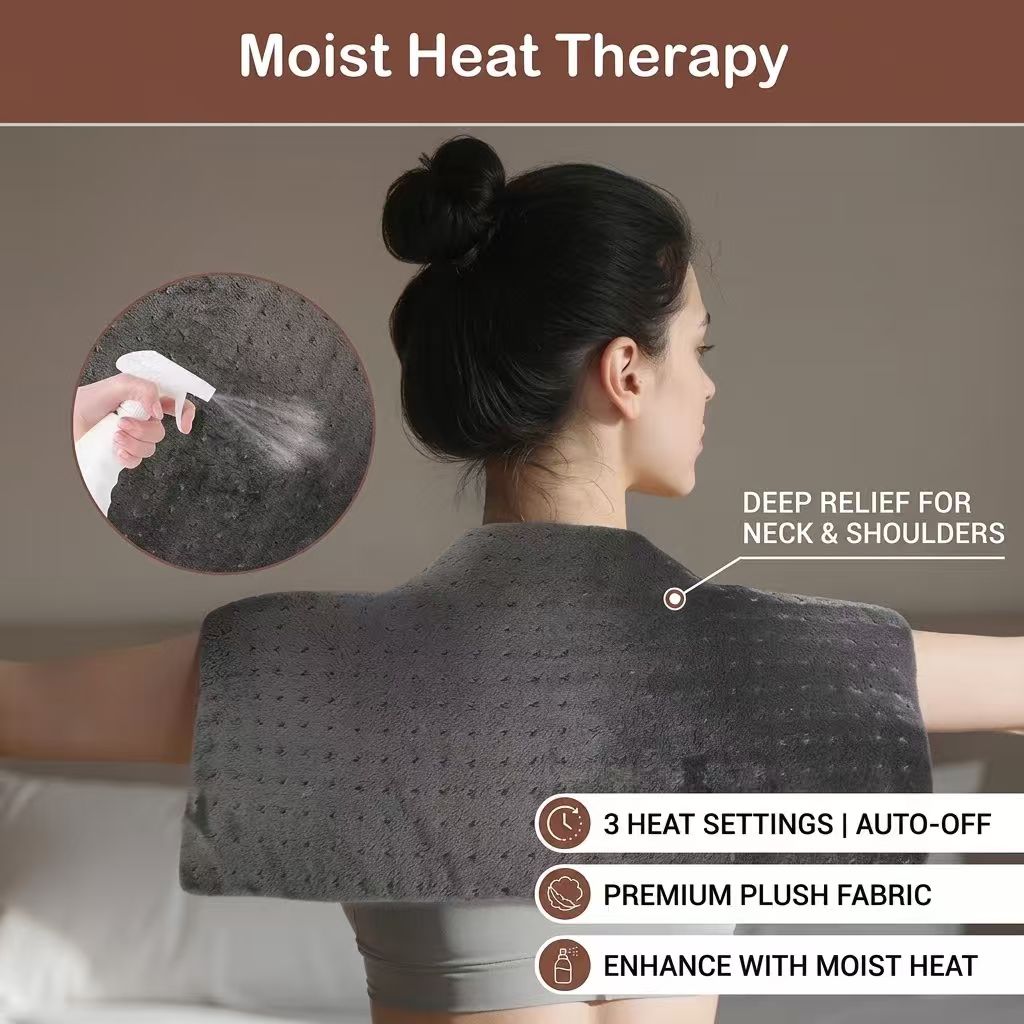 Electric Heating Pad with 4 Heat Settings & 2-Hour Auto Shut-Off – 30 × 60 cm (Approx. 12 × 24), Gray
