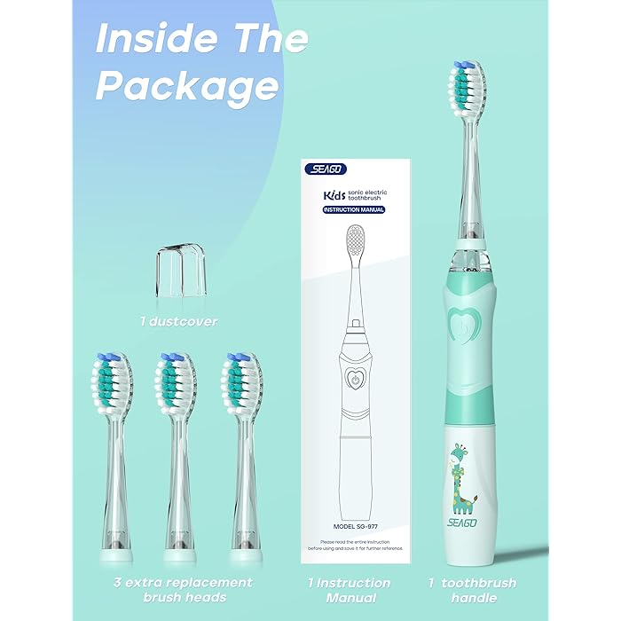 SEAGO Kids Electric Toothbrush with LED Rainbow Light