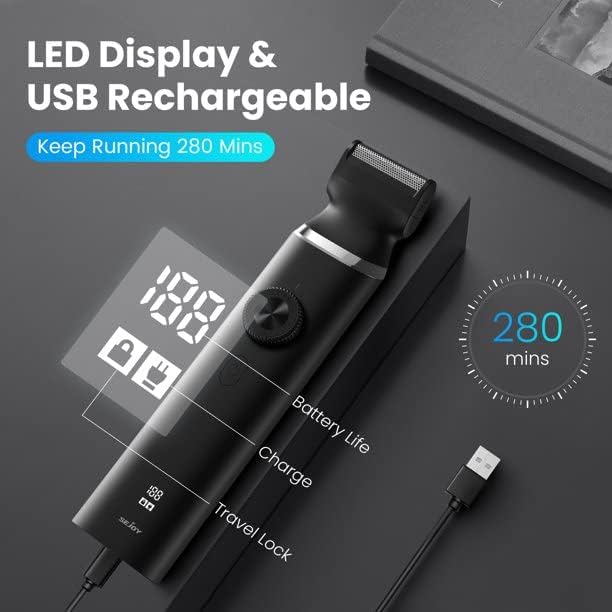 Sejoy Beard Clipper Men Cordless Hair Trimmer Waterproof Moustache Body Nose Ear Shaver Face Trimmer, All in 1 Grooming Kit, USB Rechargeable and LED Display