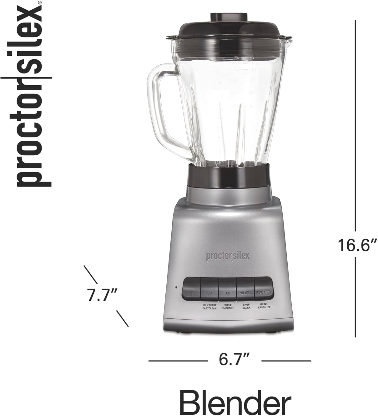 Proctor-Silex Blender, 950 Watts of Peak Power, 52 oz. Capacity, Black & Silver, 53560