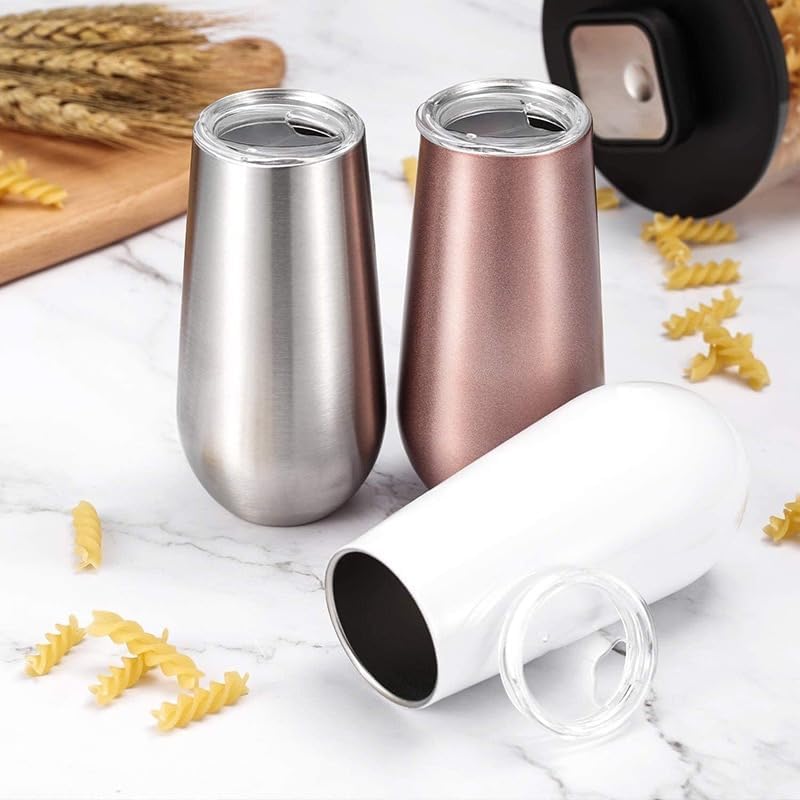 6 oz Stainless Steel Champagne Tumbler Stemless Glasses with Lid, Double Wall Insulated Travel Mug Perfect for Wine, Coffee, Drinks, Champagne, Cocktails, Colorfu