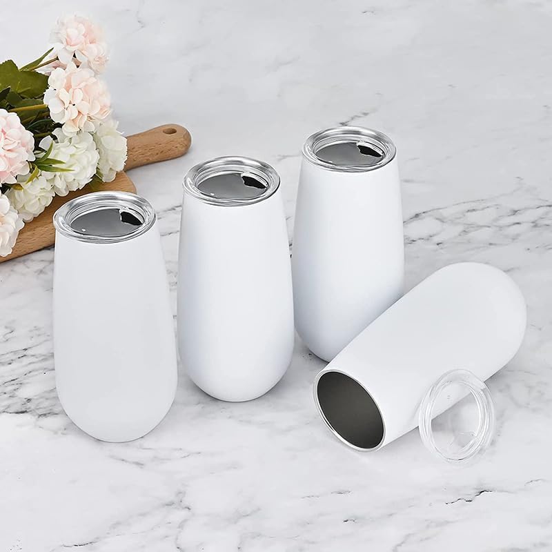 6 oz Stainless Steel Champagne Tumbler Stemless Glasses with Lid, Double Wall Insulated Travel Mug Perfect for Wine, Coffee, Drinks, Champagne, Cocktails, Colorfu
