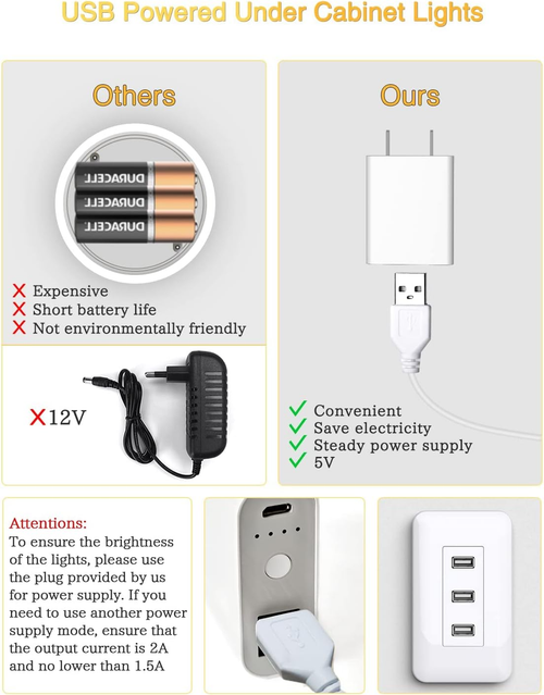 8-Pack LED Under-Cabinet Puck Lights with Motion Sensor, USB-Powered Cabinet and Closet Lighting, 3 Colour Modes, White