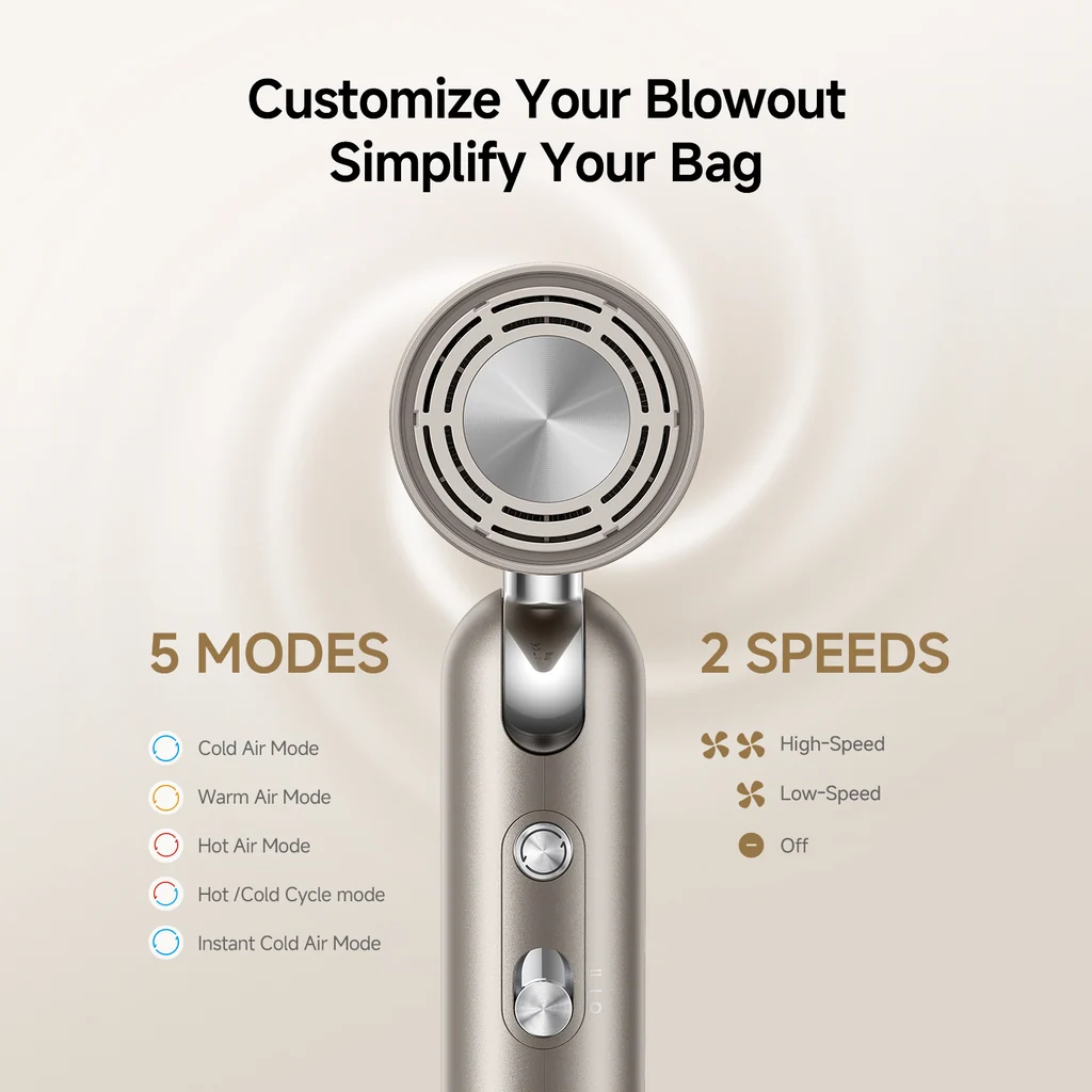 Open Box – Dreame Pocket Pro Foldable Ionic Hair Dryer, 120–240V, with Styling Attachments & Travel Pouch