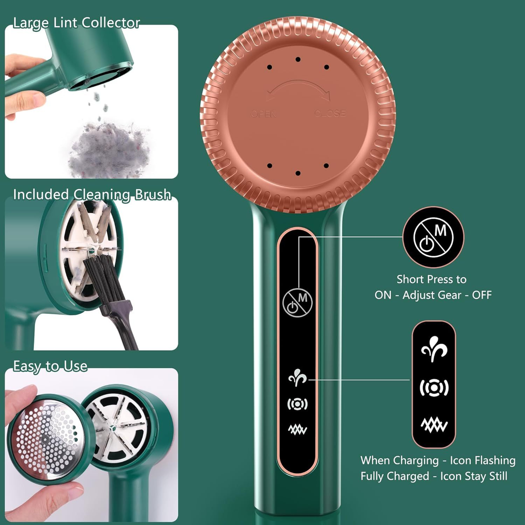Rechargeable Fabric Shaver – Electric Lint Remover with 6-Blade System, 3 Speeds, Large Lint Collector