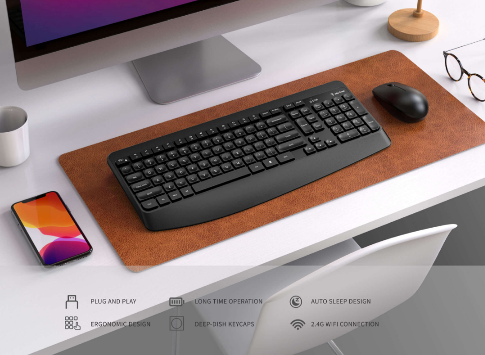 Jelly Comb KS65 Ergonomic Wireless Keyboard and Mouse Combo – 2.4GHz Full-Size Keyboard with Palm Rest & USB Mouse for PC Laptop Desktop