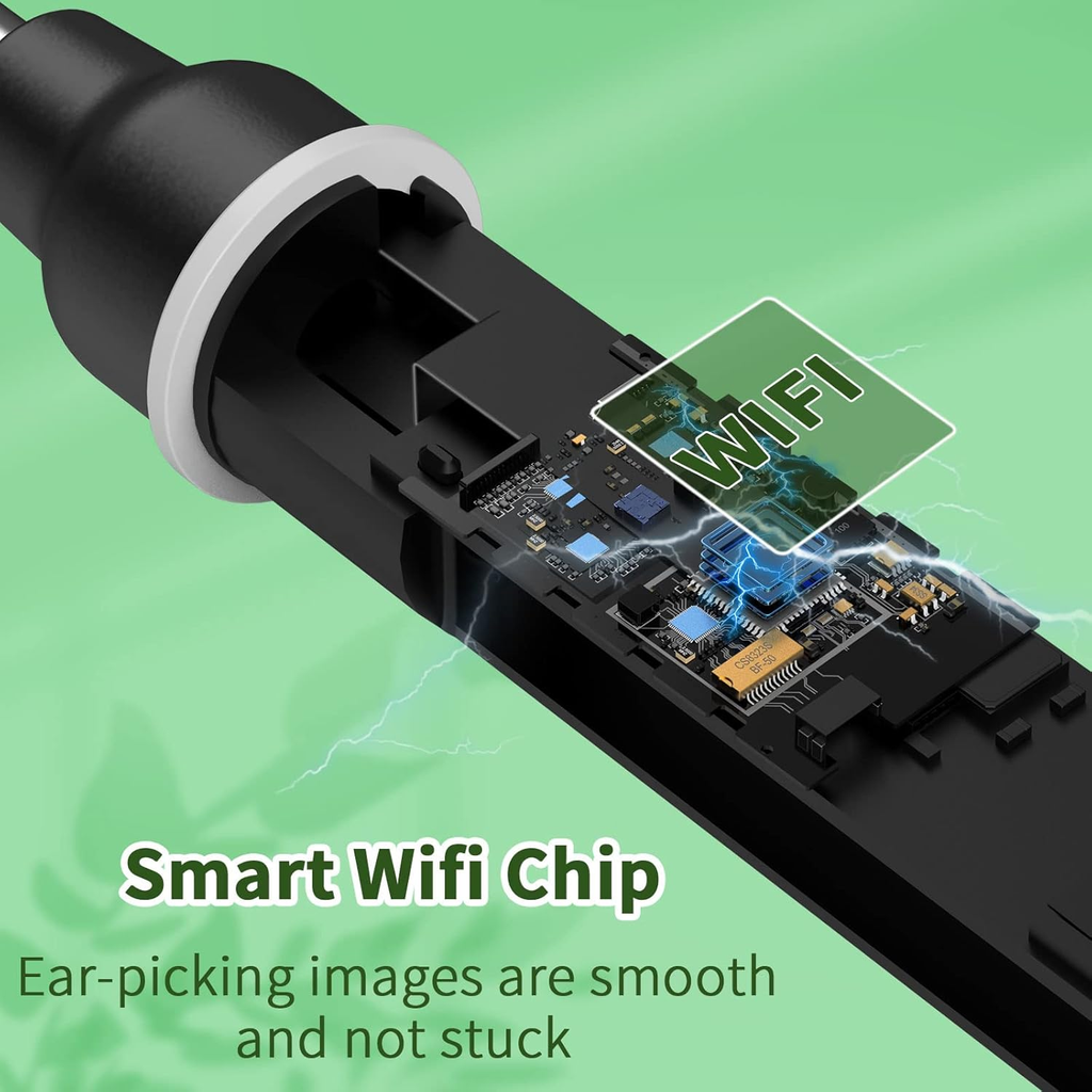Wireless Ear Inspection Camera with 1920P HD Lens, 6 LED Lights and Cleaning Accessories – Black