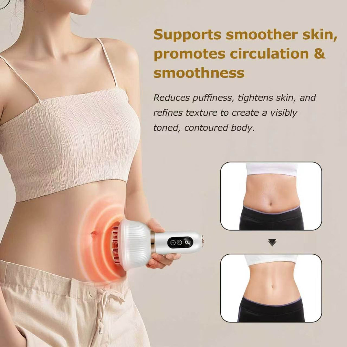 Rechargeable Abdominal Massager with Heat, Vibration, 3 Modes & 9 Intensity Levels