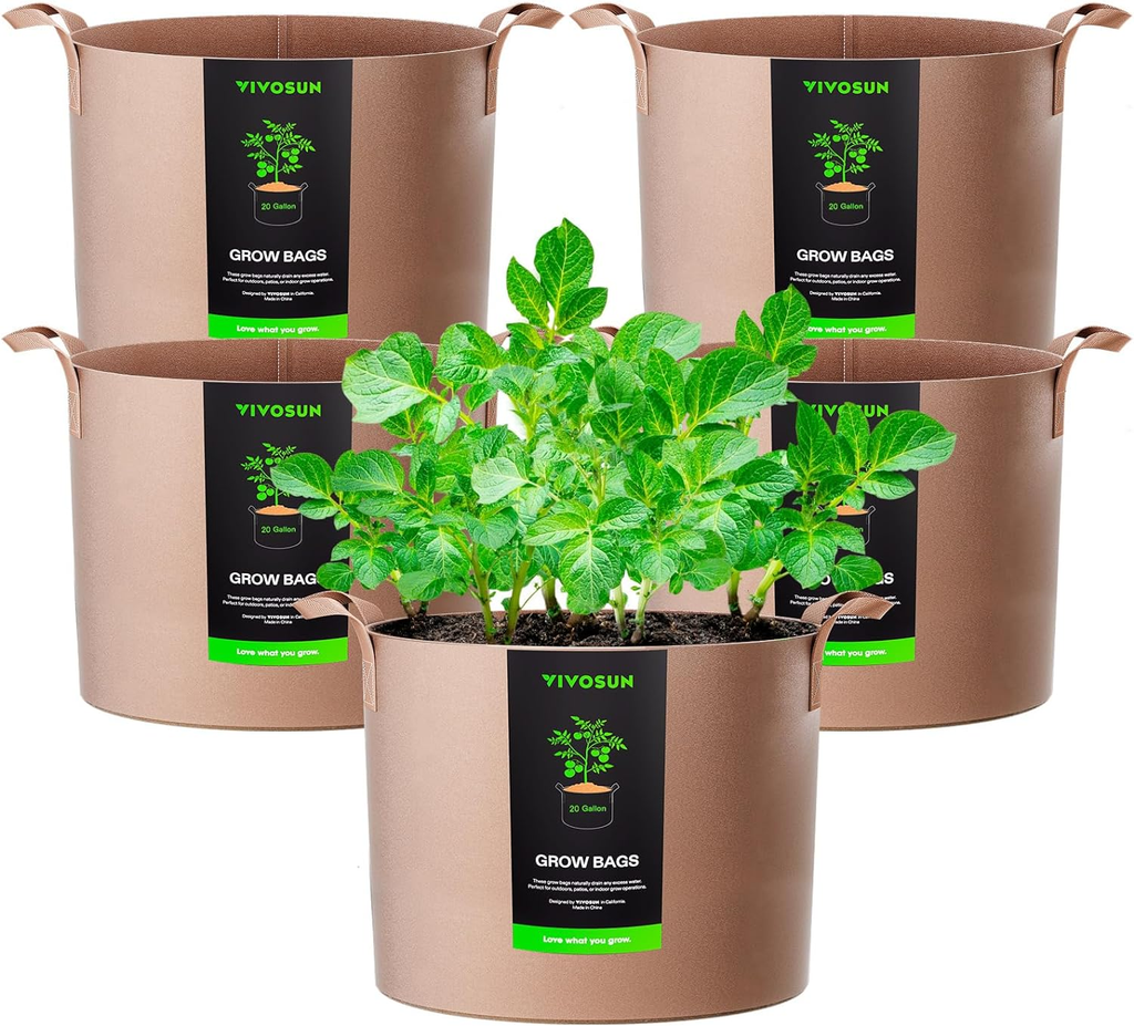 Fabric Grow Bags with Handles, Thickened Breathable Plant Pots, Nonwoven Garden Planters for Vegetables, Flowers, Indoor & Outdoor Gardening