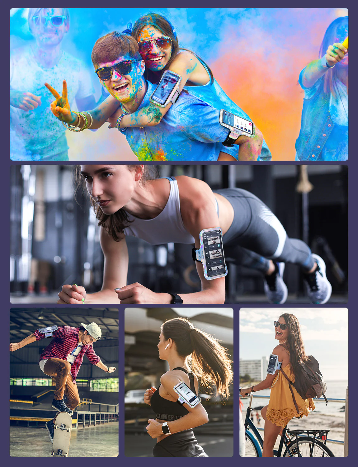Sports Phone Armband Running Arm Band with Adjustable Strap Sweat Resistant Workout Phone Holder