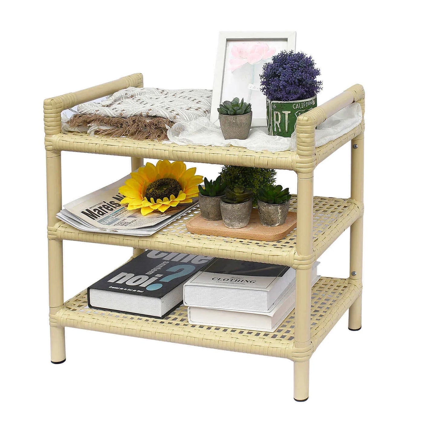 3-Tier Rattan Style HDPE Storage Shelf – Indoor & Outdoor Organizer (21.5" × 12" × 20.6")