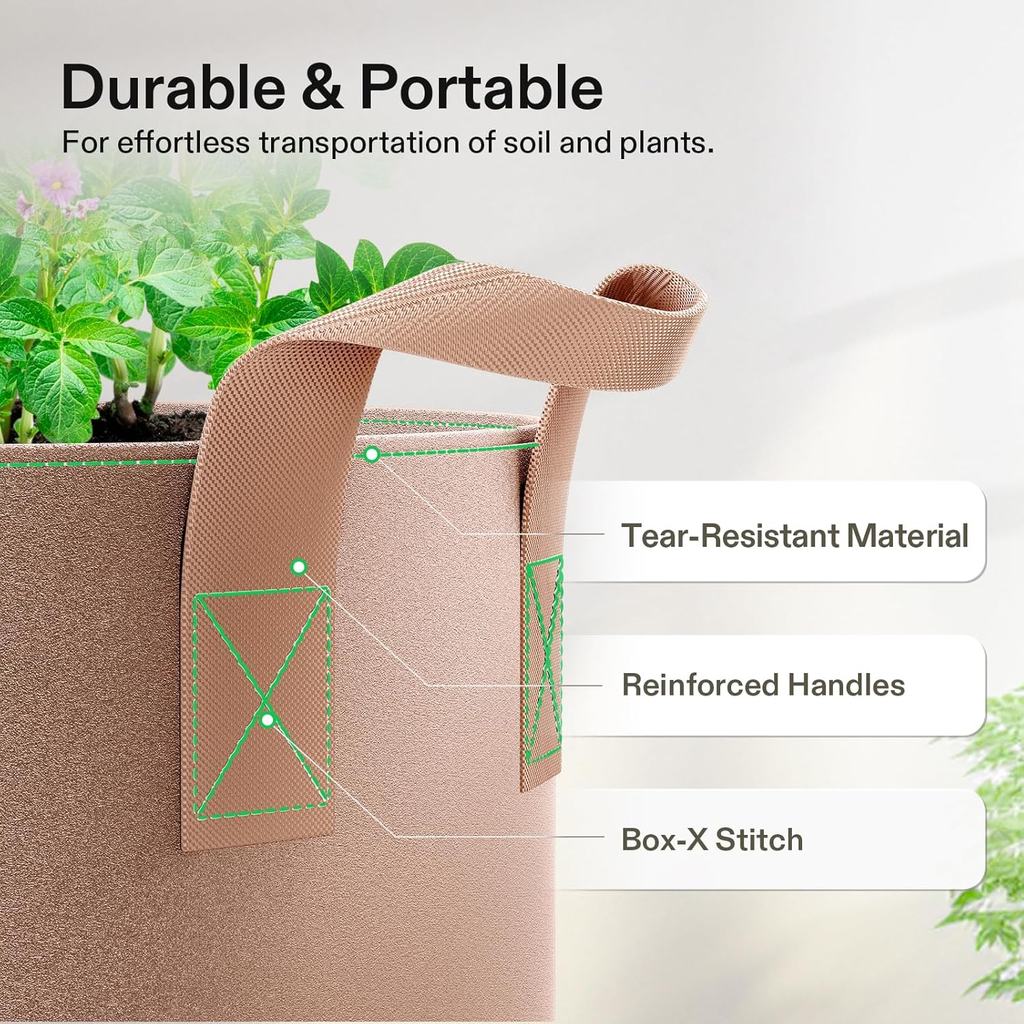 Fabric Grow Bags with Handles, Thickened Breathable Plant Pots, Nonwoven Garden Planters for Vegetables, Flowers, Indoor & Outdoor Gardening