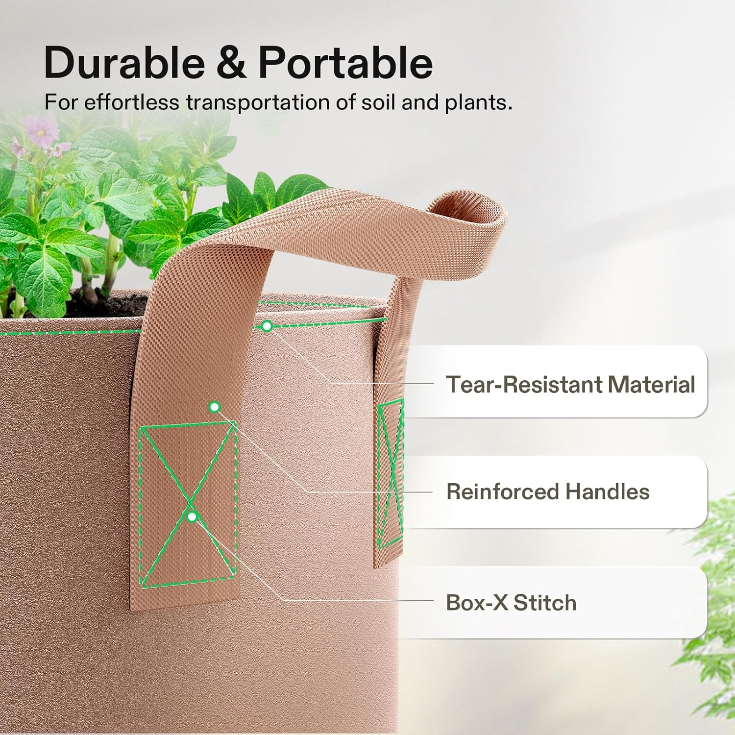 Fabric Grow Bags with Handles, Thickened Breathable Plant Pots, Nonwoven Garden Planters for Vegetables, Flowers, Indoor & Outdoor Gardening