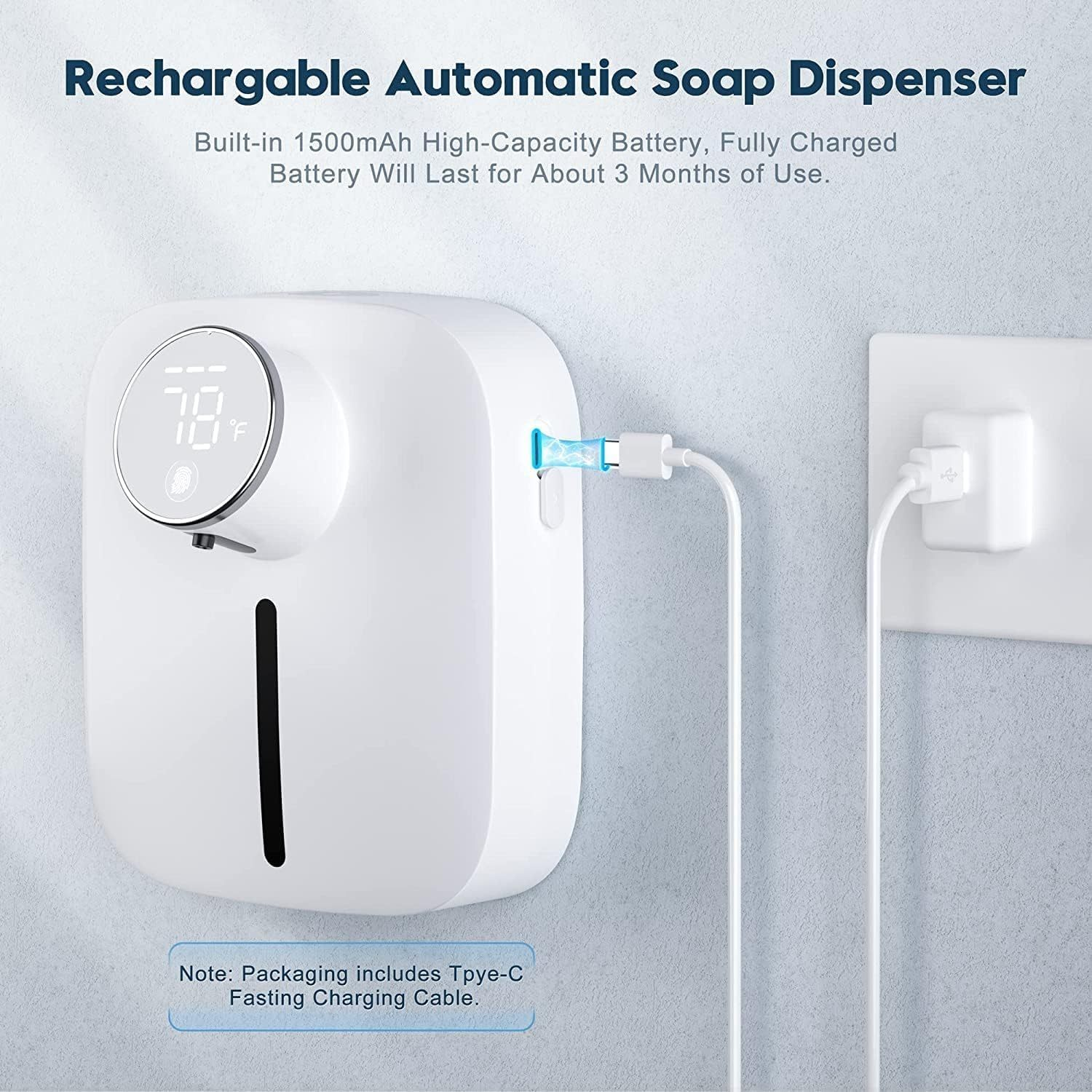 Automatic Foaming Soap Dispenser Wall Mounted – Touchless Sensor Soap Dispenser with Temperature Display, 3-Level Foam Control, USB Rechargeable (320ml)